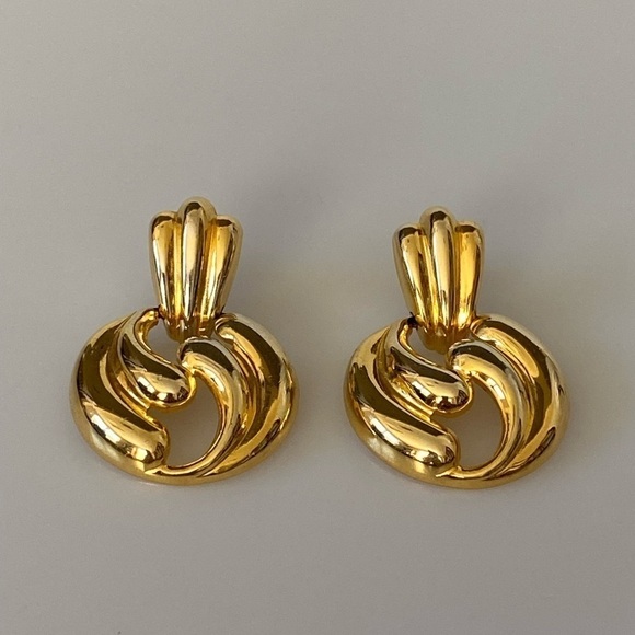 Earrings Gold Tone Drops Vintage - Picture 7 of 11